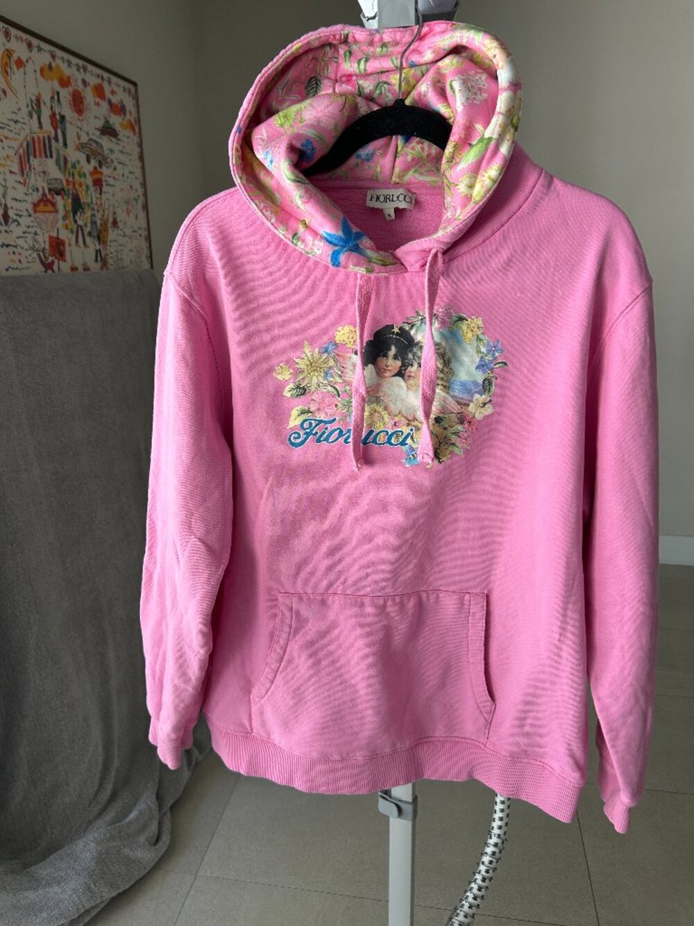 Fiorucci Pink Alpine Angels Floral Graphic Hoodie Size XL